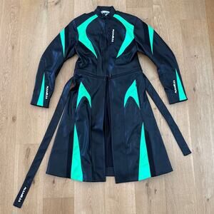 Namilia - Moto Transformer Faux Leather Coat in Black & Green